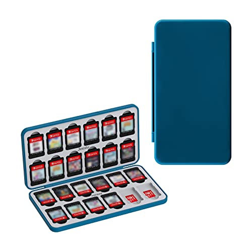 JINGDU Card Storage Box, 24 NS Cards + 24 Micro SD Cards Holder Organizer, Portable Slim Card Case for NS/OLED/Lite Game Cards, Case Only, Blue