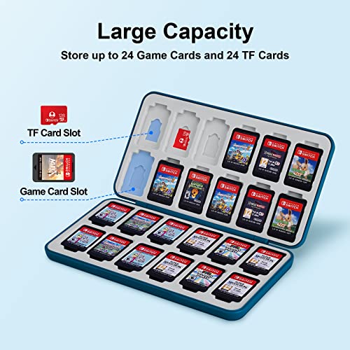 JINGDU Card Storage Box, 24 NS Cards + 24 Micro SD Cards Holder Organizer, Portable Slim Card Case for NS/OLED/Lite Game Cards, Case Only, Blue