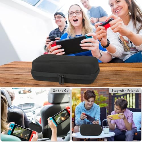 BLK8IGHT Switch OLED Case Compatible with Nintendo Switch and Switch OLED, Switch Carrying Case Fit for Joy-Con and Adapter, Hard Shell Travel Switch Case with 20 Games (Black)