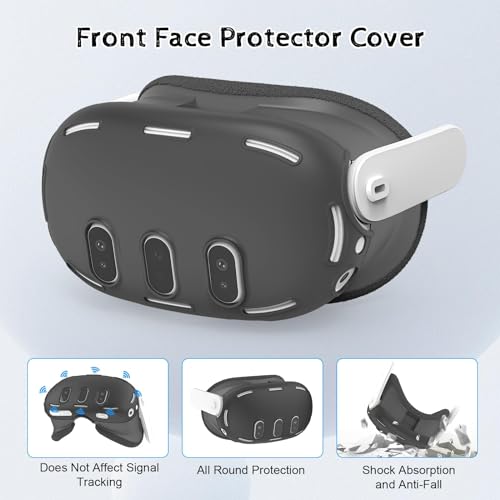 Relohas Deluxe 5 in 1 Silicone Accessories for Meta Quest 3, VR Protective Case Set for Oculus Quest 3, Controller Grip Cover, VR Shell Cover, Face Cover, Gifts for Christmas & Halloween (Black)