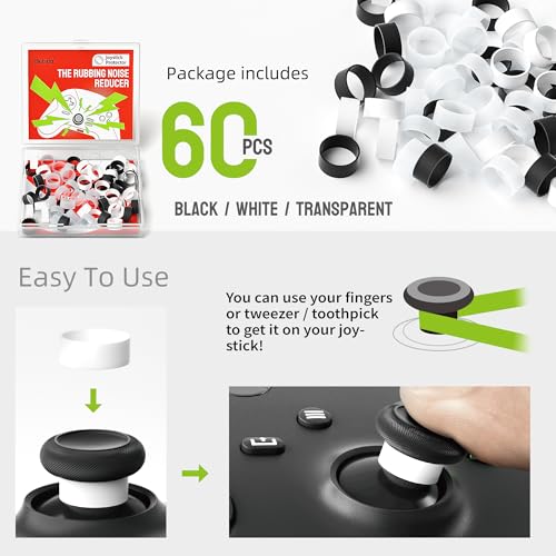 ELETIUO Silicone Joystick Protectors,Invisible Elastic Protective Guard Compatible with Steam Deck/Xbox/PS4/PS5/Switch Pro Game Controller Accessories, 60 Pcs Transparent+Black+White
