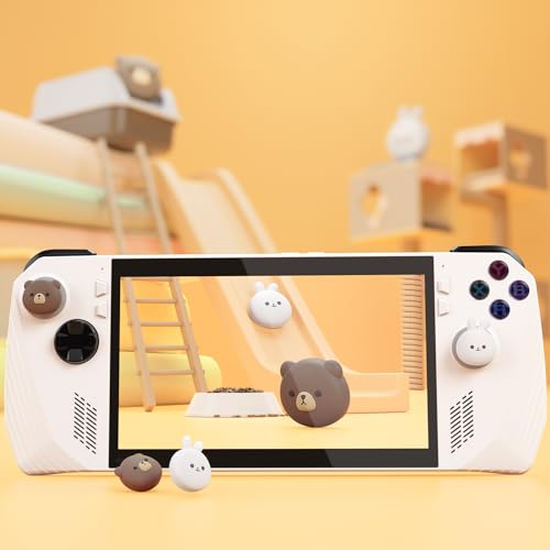 PlayVital Cute Thumb Grip Caps for ROG Ally, Accessories Silicone Joystick Caps Thumbsticks Grips for ROG Ally Console - Chubby Bear & Smiley Bunny