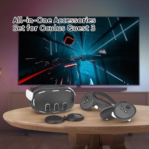 Relohas Deluxe 5 in 1 Silicone Accessories for Meta Quest 3, VR Protective Case Set for Oculus Quest 3, Controller Grip Cover, VR Shell Cover, Face Cover, Gifts for Christmas & Halloween (Black)