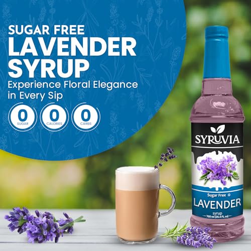 Syruvia Sugar-Free Lavender Syrup (25.4 fl oz) - Delicate Floral Bliss with Zero Added Sugar – Kosher, Gluten-Free, Perfect for Enhancing Beverages, Desserts, and Culinary Creations