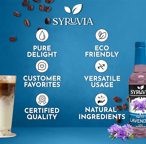 Syruvia Sugar-Free Lavender Syrup (25.4 fl oz) - Delicate Floral Bliss with Zero Added Sugar – Kosher, Gluten-Free, Perfect for Enhancing Beverages, Desserts, and Culinary Creations