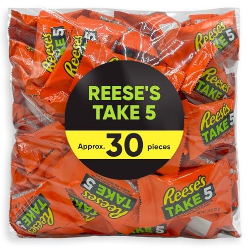 Reeces Take 5 Candy Bar Snack Size - 1.5 Pounds Approx 30 Pieces Of Crunchy Pretzels - Smooth Peanut Butter - Salty Peanuts & Sweet Caramel All Covered In A Chocolaty Coating - Individually Wrapped - Take Five Candy Bars Snack Size