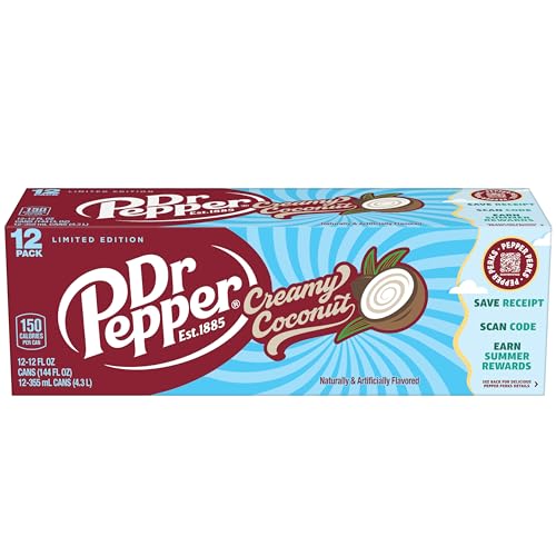 Dr Pepper Creamy Coconut Soda, 12 fl oz cans, 12 Pack