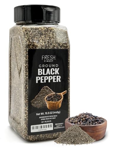 Fresh Finest Black Pepper – 15.5oz Ground Pepper – Freshly Ground Black Pepper Bulk for Home and Commercial Cooking - Course Grind Black Pepper in Practical Container – Pure Ground Pepper