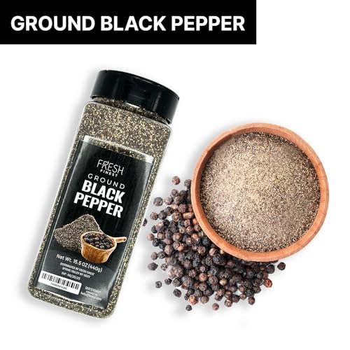 Fresh Finest Black Pepper – 15.5oz Ground Pepper – Freshly Ground Black Pepper Bulk for Home and Commercial Cooking - Course Grind Black Pepper in Practical Container – Pure Ground Pepper