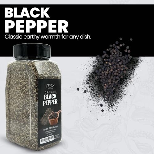 Fresh Finest Black Pepper – 15.5oz Ground Pepper – Freshly Ground Black Pepper Bulk for Home and Commercial Cooking - Course Grind Black Pepper in Practical Container – Pure Ground Pepper