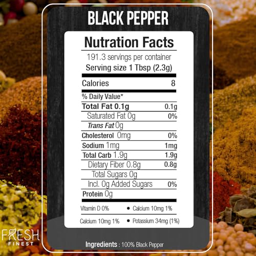 Fresh Finest Black Pepper – 15.5oz Ground Pepper – Freshly Ground Black Pepper Bulk for Home and Commercial Cooking - Course Grind Black Pepper in Practical Container – Pure Ground Pepper