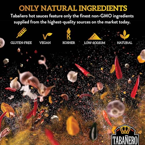 Mini Hot Sauce Fathers Day Gift Set by Tabanero: Peach Bourbon, Siracha Honey, Key Lime Habanero, Sweet & Spicy, All Natural, Gluten Free, Low Sodium, Vegan, Kosher, Made in the USA, 4-Pack 1.7oz Bottles