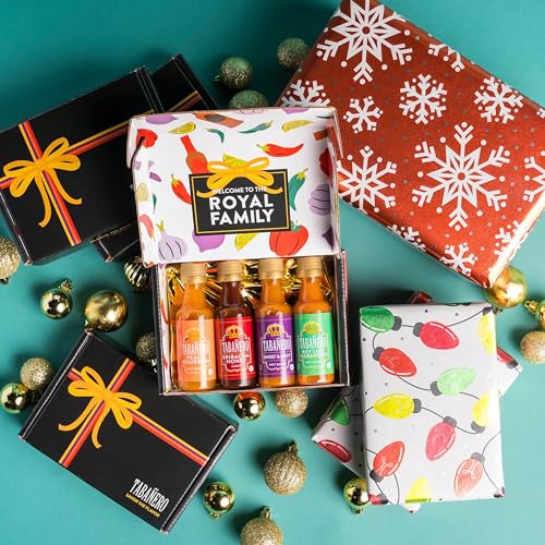 Mini Hot Sauce Fathers Day Gift Set by Tabanero: Peach Bourbon, Siracha Honey, Key Lime Habanero, Sweet & Spicy, All Natural, Gluten Free, Low Sodium, Vegan, Kosher, Made in the USA, 4-Pack 1.7oz Bottles