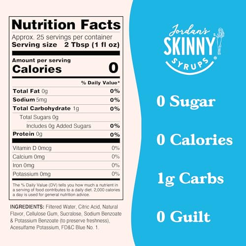 Jordan's Skinny Mixes Sugar Free Syrup, Genie Flavor, Fruit Flavored Water Enhancer, Drink Mix for Ice Tea, Lemonade & More, Zero Calorie Flavoring, Keto Friendly, 25.4 Fl Oz, 1 Pack