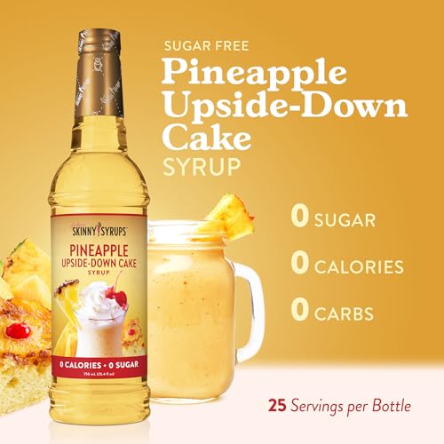 Jordan's Skinny Syrups Sugar Free Coffee Syrup, Pineapple Upside Down Cake Syrup Flavor, Zero Calorie Flavoring for Latte, Protein Shake, Cocktail & More, Keto Friendly, 25.4 Fl Oz, 1 Pack