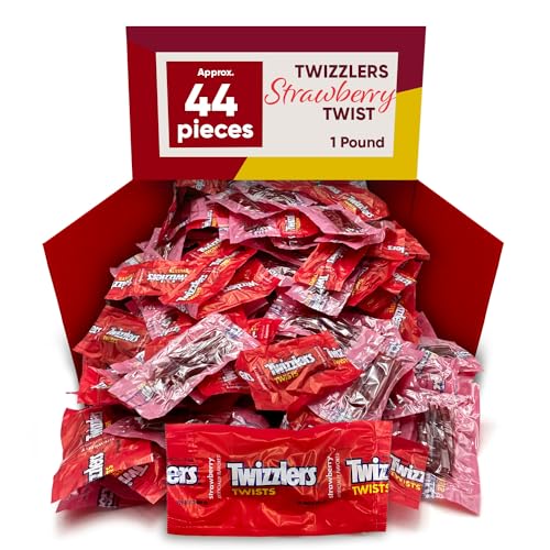 Twizzlers Strawberry Bulk - 1 Pound Approx 44 Chewy Candy - Strawberry Candy Bulk Candy Individually Wrapped Licorice Candy - Mini Twizzlers Fruit Strawberry Twists - Red Licorice Candy Jelly Fruit Strawberry For The Love Of Licorice - Perfect for Candy Buffet Fruit gels Gelatin Tube Strawberry
