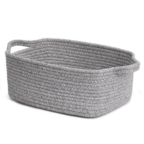 CHICVITA Storage Basket for Gifting, Small Woven Basket for Towels, Cute Basket for Baby, Nursery, Dog Basket, Decorative Rope Basket for Living Room, Grey, 13 x 9¾ x 5 inches