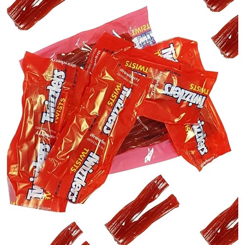 Twizzlers Strawberry Bulk - 1 Pound Approx 44 Chewy Candy - Strawberry Candy Bulk Candy Individually Wrapped Licorice Candy - Mini Twizzlers Fruit Strawberry Twists - Red Licorice Candy Jelly Fruit Strawberry For The Love Of Licorice - Perfect for Candy Buffet Fruit gels Gelatin Tube Strawberry