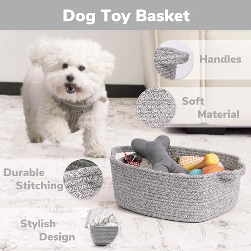 CHICVITA Storage Basket for Gifting, Small Woven Basket for Towels, Cute Basket for Baby, Nursery, Dog Basket, Decorative Rope Basket for Living Room, Grey, 13 x 9¾ x 5 inches