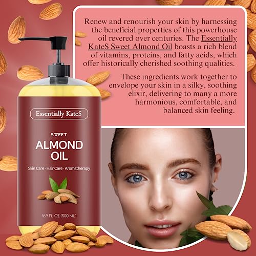Essentially KateS Sweet Almond Oil 16 oz - 100% Pure and Natural and Cold Pressed