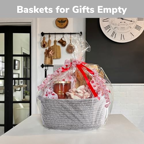 CHICVITA Storage Basket for Gifting, Small Woven Basket for Towels, Cute Basket for Baby, Nursery, Dog Basket, Decorative Rope Basket for Living Room, Grey, 13 x 9¾ x 5 inches