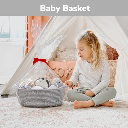 CHICVITA Storage Basket for Gifting, Small Woven Basket for Towels, Cute Basket for Baby, Nursery, Dog Basket, Decorative Rope Basket for Living Room, Grey, 13 x 9¾ x 5 inches