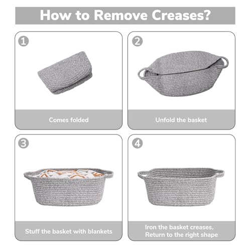 CHICVITA Storage Basket for Gifting, Small Woven Basket for Towels, Cute Basket for Baby, Nursery, Dog Basket, Decorative Rope Basket for Living Room, Grey, 13 x 9¾ x 5 inches