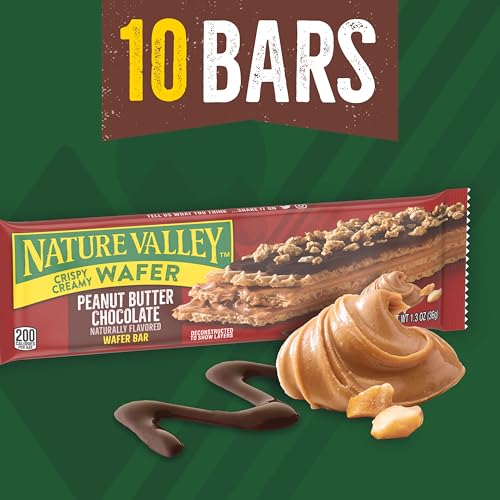 Nature Valley Wafer Bars, Peanut Butter Chocolate Flavored Snacks, 10 Bars, 13 OZ