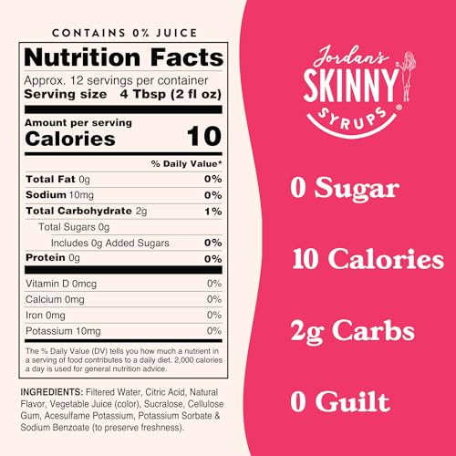 Jordan's Skinny Mixes Sugar Free Syrup, Strawberry Lemonade Flavor, Flavored Water Enhancer, Drink Mix for Ice Tea, Lemonade & More, Zero Calorie Flavoring, Keto Friendly, 25.4 Fl Oz, 1 Pack