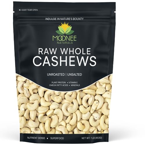 Raw Cashews Unsalted Whole (16 0z. / 1 lb) | Vegan Protein Snacks | Make Cashew Milk | Keto and Paleo Friendly Diet Snacks | Party Snacks | Healthy Snacks | Cashews Bulk | Non-GMO | 100% Natural - By Moonee Naturals 16 0z. / 1 lb