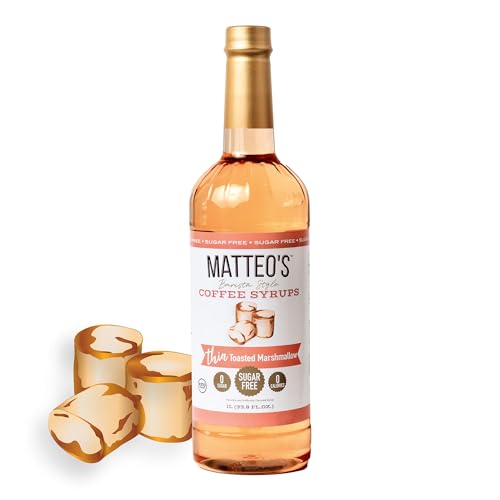 Matteo's Barista Style Sugar-Free Coffee Syrup, Thin Toasted Marshmallow Flavour, Zero Calories and Sugar, Keto-Friendly Coffee Syrups, Delicious Flavoured Coffee Syrup - 33.8 Fl Oz Syrup Bottle
