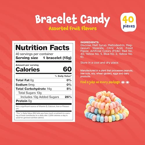 Funtasty Candy Bracelets - Party Favors - Fruit Flavors, Individually Wrapped, Stretchable, 21-Ounce Bag (40 Count)