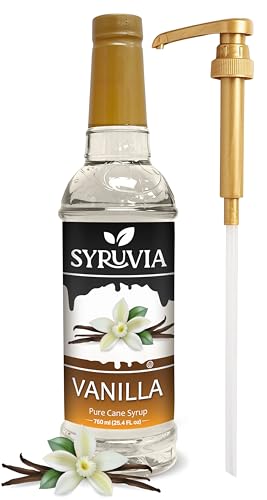 Syruvia Vanilla Syrup for Coffee with Syrup Pump Dispenser, Flavored Coffee Syrup Great for Coffee, Shakes, Smoothies and Cocktails - 25.4 fl oz, Kosher, Gluten-Free