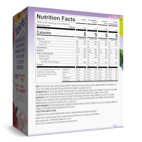 Welch's Singles To Go Variety Pack, Watertok Powdered Drink Mix, Includes 4 Flavors, Grape, Passion fruit, Strawberry Peach, Cherry Pomegranate, 1 Box (40 Servings)