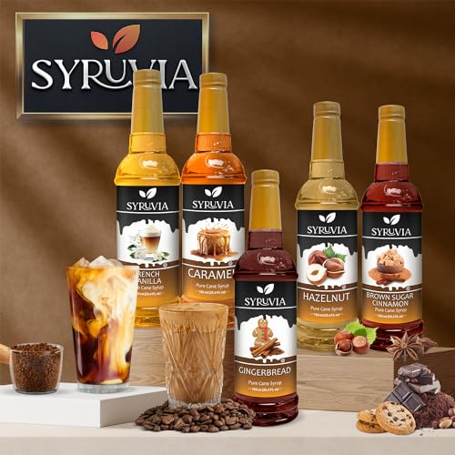Syruvia Vanilla Syrup for Coffee with Syrup Pump Dispenser, Flavored Coffee Syrup Great for Coffee, Shakes, Smoothies and Cocktails - 25.4 fl oz, Kosher, Gluten-Free