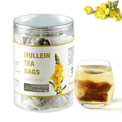 40 Bags Dried Mullein Leaf Tea for Lungs - Lung Detox Cleanse Tea for Smokers - Organic Herbal Mullen Mullien Tea for Breathe Easy - Caffeine-Free, Immune Support