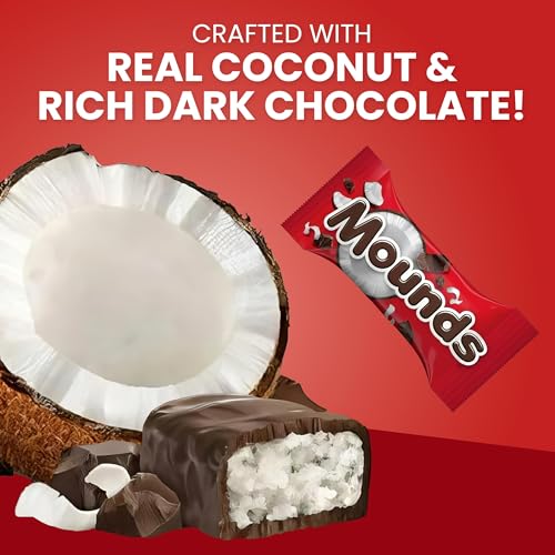 Mounds Dark Chocolate and Coconut - Bulk Candy - 1.5 Pound Bag Approximately 40 Candy Mounds - Chocolate Candy, Christmas Candy - Gluten Free Snacks - Individually Wrapped Treats for Christmas and Parties