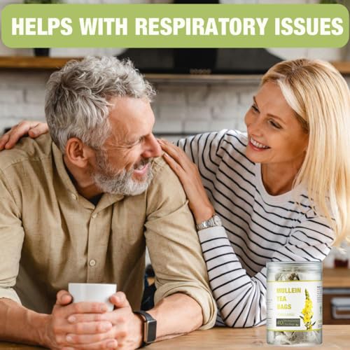 40 Bags Dried Mullein Leaf Tea for Lungs - Lung Detox Cleanse Tea for Smokers - Organic Herbal Mullen Mullien Tea for Breathe Easy - Caffeine-Free, Immune Support