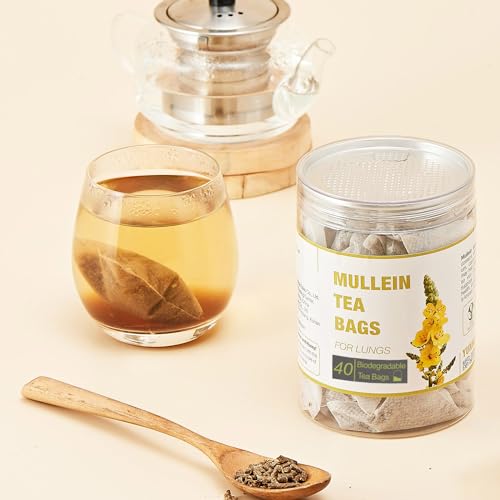 40 Bags Dried Mullein Leaf Tea for Lungs - Lung Detox Cleanse Tea for Smokers - Organic Herbal Mullen Mullien Tea for Breathe Easy - Caffeine-Free, Immune Support