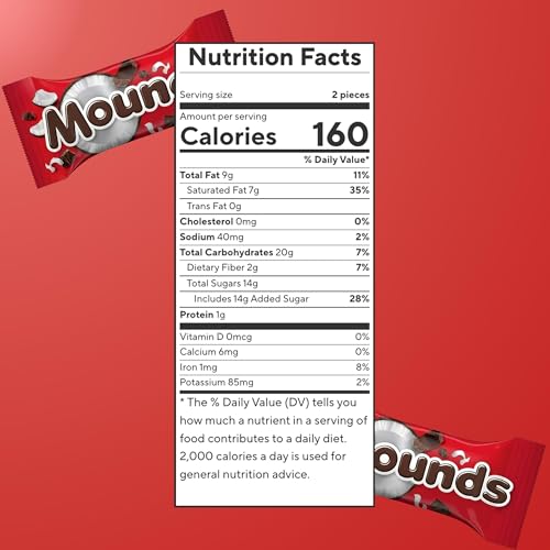 Mounds Dark Chocolate and Coconut - Bulk Candy - 1.5 Pound Bag Approximately 40 Candy Mounds - Chocolate Candy, Christmas Candy - Gluten Free Snacks - Individually Wrapped Treats for Christmas and Parties