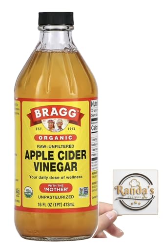 Bragg Organic Apple Cider Vinegar With the Mother– USDA Certified Organic – Raw, Unfiltered All Natural Ingredients, 16 oz. With Randa's Recipe Card