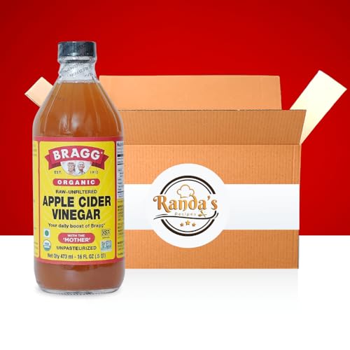 Bragg Organic Apple Cider Vinegar With the Mother– USDA Certified Organic – Raw, Unfiltered All Natural Ingredients, 16 oz. With Randa's Recipe Card