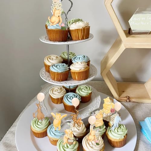 48 Pcs Winnie Cupcake Toppers Classic The Pooh Baby Shower Decorations Cute Cake Decorations Oh Baby Mommy-To-Be Party Favors Boys and Girls First Birthday Supplies