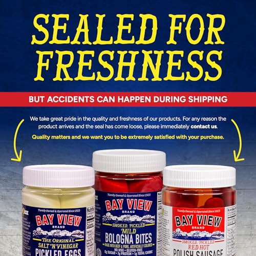 Bay View Smoked Pickled Polish Sausage, No MSG, Gluten Free, No Soy, 0g Sugar, 9g Protein, Hardwood Smoked, Mouthwatering Pickled Snack (8oz, Mild)
