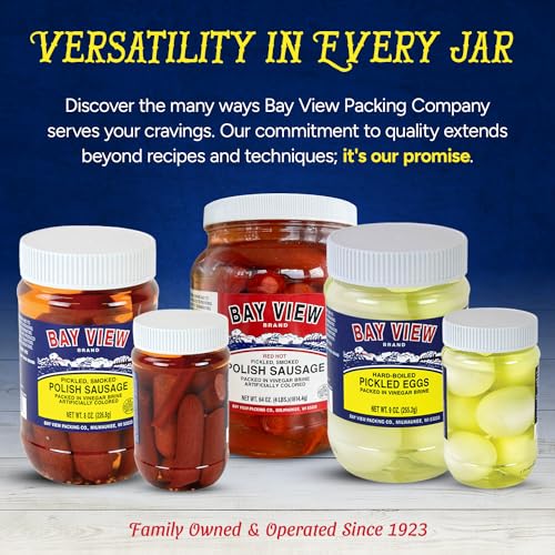 Bay View Smoked Pickled Polish Sausage, No MSG, Gluten Free, No Soy, 0g Sugar, 9g Protein, Hardwood Smoked, Mouthwatering Pickled Snack (8oz, Mild)