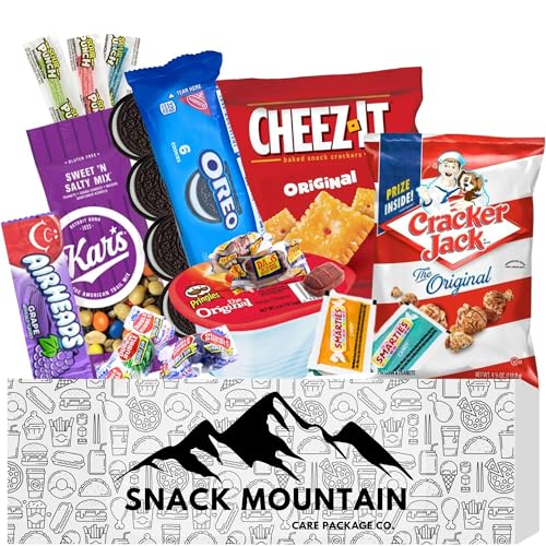 Snack Mountain Care Package, Variety Snack Box, Snack Gift Basket, Food Gifts for Office, Teens, Snack Boxes for Adults & Kids, Treats for Adults & Kids, Candy Gift Basket, Movie Night Basket Gift Set, College Care Package