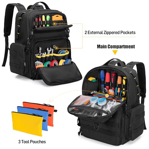 Rexmica Tool Backpack with 3 Pouches, Heavy-Duty Organizer