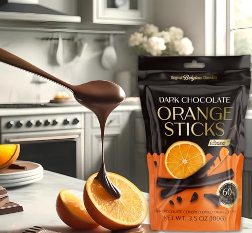 Decadent Belgian Dark Chocolate Orange Sticks - Gourmet Covered 60% Dark Chocolate Dried Orange Peels, 3.5 oz Resealable Pouch, Non-GMO, Perfect Treat for Chocolate Lovers