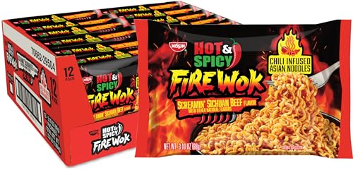 Nissin Fire Wok, Screamin Beef Flavor, Hot & Spicy Chile Infused Asian Noodles, Pack of 12