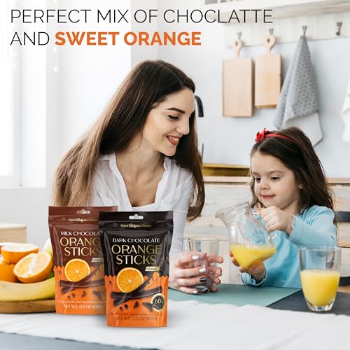 Decadent Belgian Dark Chocolate Orange Sticks - Gourmet Covered 60% Dark Chocolate Dried Orange Peels, 3.5 oz Resealable Pouch, Non-GMO, Perfect Treat for Chocolate Lovers